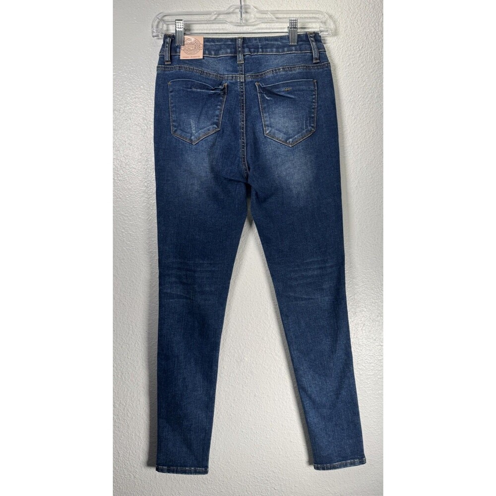 Wax Jean High Rise Denim Skinny Jeans Dark Blue Wash Ripped Distressed Sz 1/25 - Picture 9 of 16